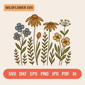 Retro Wildflower Clipart: Boho Floral SVG PNG for Cricut
