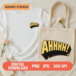 Comic Style AHHHH! Text Clipart | Funny Bold Cartoon Lettering PNG JPG | Sublimation Sticker Design | Transparent & White Background
