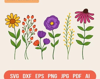 Wildflower SVG Bundle: Hand-Drawn Floral Sketch (Instant Download)