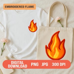 Flame Patch Clipart PNG JPG | Fire Embroidered Patch Style Design for Stickers, Shirts, Sublimation | Digital Download