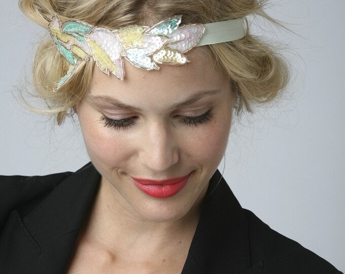 Sherbert Sequin Leaf Applique Headband or Halo Etsy