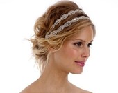 POPPY DOUBLE Headband- Bridal, Rhinestone Beaded Headband or Halo