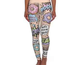 Leggings de yoga, Design donut et bande dessinée, Leggings taille haute, Joli pantalon de sport, Collants de yoga amusants, Vêtements de sport