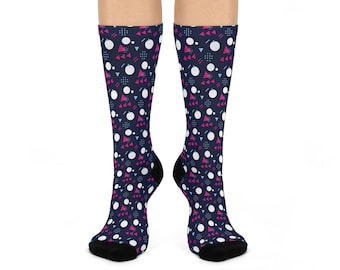 Colorful Cushioned Crew Socks, Fun Patterned Socks for Comfort, Gift for Her, Retro Design for Athletes, Creative Sock Fashion