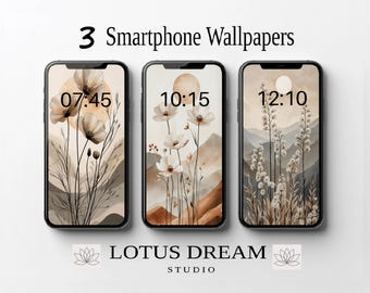 Floral Phone Wallpapers, Watercolor Phone Wallpaper, Minimalist Smartphone Wallpaper Set, iPhone Aesthetic Background, Boho Wallpaper