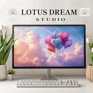 Coquette Desktop Wallpaper, Preppy Wallpaper, Laptop Girly Background, Cute MacBook Wallpaper, Heart Ballons