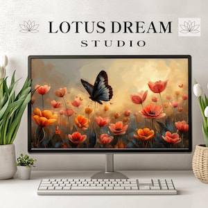 Butterfly Desktop Wallpaper, Wildflower Desktop Wallpaper, Floral Computer Background, Spring Laptop Wallpaper, Digital Download