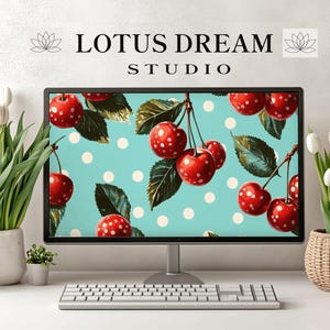 Coquette Desktop Wallpaper, Preppy Wallpaper, Laptop Girly Background, Pink MacBook Wallpaper, Cherry Pink Bow