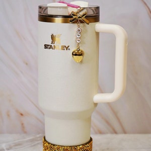 Gold Bow and Heart Straw Dangle Charm for Stanley Tumblers, Cute & Stylish Tumbler Accessories, Personalized Stanley Straw Topper