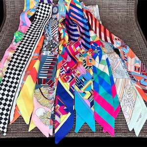 New Colorful Silk Feel Skinny Scarf -Neckerchief, ponytail, handbag, hair band, hair tie handkerchief, bag handle protection and decoration.