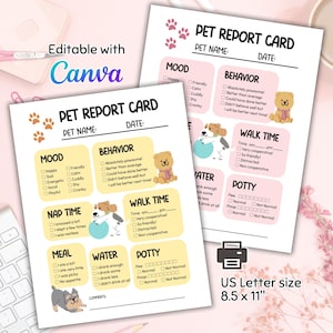 Editable Dog Report Card, Pet Report Card, Doggy Daycare & Dog Sitter Report Card, Pet Sitter Form, Dog Boarding, Canva Template, PDF