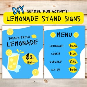 Editable Lemonade Stand Sign, Lemonade Stand Menu, Custom Lemonade Stand Template, DIY Printable Menu, Kids Summer Activity, Summer Events