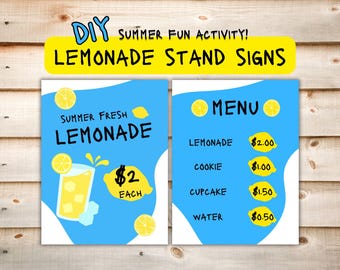 Editable Lemonade Stand Sign, Lemonade Stand Menu, Custom Lemonade Stand Template, DIY Printable Menu, Kids Summer Activity, Summer Events