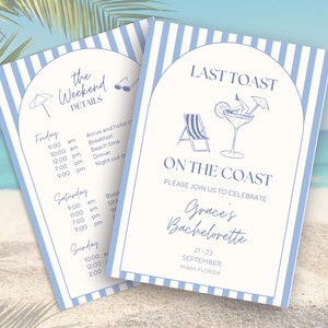 Last Toast On The Coast, Beach Bachelorette Party Invitation, Itinerary Template, Girls Trip, Girls Weekend, Hen Party, Editable Template