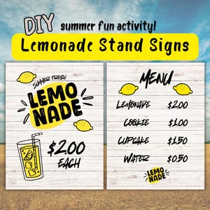 Enseigne modifiable pour stand de limonade, menu de stand de limonade, modèle de stand de limonade personnalisé, menu imprimable DIY, activité estivale pour enfants, événements estivaux