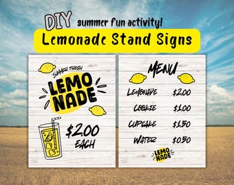 Editable Lemonade Stand Sign, Lemonade Stand Menu, Custom Lemonade Stand Template, DIY Printable Menu, Kids Summer Activity, Summer Events