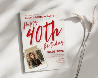 Invitación para el 40 cumpleaños con foto, Tarjeta de invitación para el 40 cumpleaños, Invitación para fiesta, Invitación imprimible, Cumpleaños especial, Plantilla de Canva