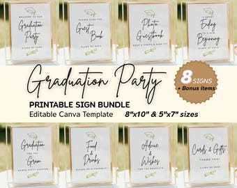 Graduation Party Sign Bundle, Modern Minimalist Graduation Table Signs, Graduation Welcome Sign, Grad Party Decor, Printable Template, Canva