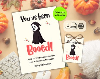 Set imprimible de Halloween "Te han abucheado", tarjetas de Halloween y etiqueta de golosinas, etiqueta de cesta de abucheos, regalo de Halloween para amigos y vecinos