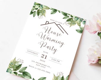 Invitación a fiesta de inauguración de casa, fiesta de inauguración de casa, invitación a fiesta en el jardín, hogar dulce hogar, anuncio de mudanza, plantilla editable de Canva