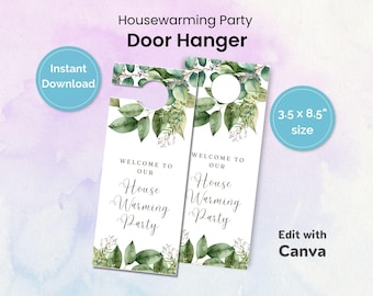 Colgadores de puerta, Letrero de bienvenida, Decoración para puerta de entrada, Fiesta de inauguración, Colgador decorativo, Colgador imprimible DIY, Plantilla editable