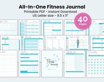Diario de ejercicios imprimible, planificador de ejercicios, diario de pérdida de peso, plan y registro de pérdida de peso, planificador de ejercicios, planificación de comidas, registro de hábitos