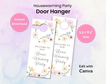 Colgadores de puerta, Letrero de bienvenida, Letrero floral, Decoración para puerta de entrada, Fiesta de inauguración, Colgador de puerta imprimible DIY, Plantilla editable, Canva