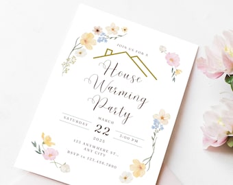 Housewarming Party Invitation, House Warming Party, Floral Invitation Card, Spring Moving Announcement, Home Sweet Home, Editable Template