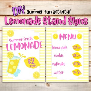 Cartello modificabile per bancarella di limonata, menu per bancarella di limonata, modello personalizzato per bancarella di limonata, menu stampabile fai da te, attività estive per bambini, eventi estivi