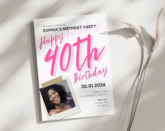 Invitación para el 40 cumpleaños con foto, Tarjeta de invitación para el 40 cumpleaños, Invitación para fiesta, Invitación imprimible, Cumpleaños especial, Plantilla de Canva