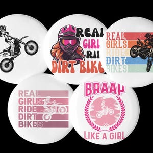 Dirt Bike Girl Pinback Buttons - Motocross Racing Accessories (Set of 5)