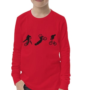 Boys BMX Biking Long Sleeve Shirt, BMX Shirt, Youth BMX Long Sleeve Tee, Trick Bike, Skate Park Bmx Gear, Boys Biking,Youth Long Sleeve BmX