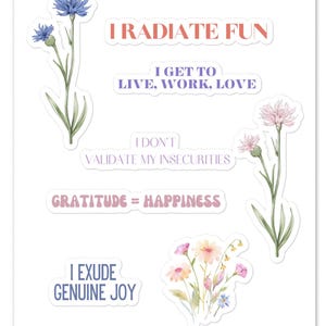 Inspirierender Aufkleber, Motivationsaufkleber, gute Stimmungsaufkleber, Aufkleber für psychische Gesundheit, Zitataufkleber, positive Aufkleber, Blumenaufkleber