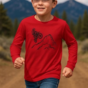 Youth Dirt Bike Long Sleeve Shirt, Motocross Kids Tee, BMX Racing Jersey, Off-Road Rider Gift, Boys MX Graphic Top, Youth Moto Apparel