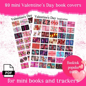 200 Valentine&#39;s inspo mini book covers, printable pdf for Booktok TBR, reading tracker, book nooks & ornaments, anxiety bookshelf, dollhouse
