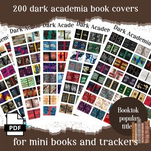 200 dark academia mini book covers, printable pdf for Booktok TBR jar, reading tracker, book nook & ornaments, anxiety bookshelf, dollhouse