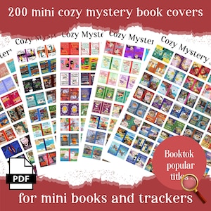 200 cozy mystery mini book covers, printable pdf for Booktok TBR jar, reading tracker, book nooks & ornaments, anxiety bookshelf, dollhouse