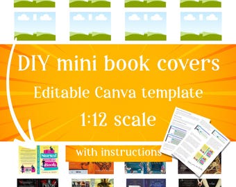 Cubiertas de libros en miniatura para armar, plantilla de Canva editable a escala 1:12 para libros de casas de muñecas, regalos literarios, minilibros, descarga instantánea en PDF.