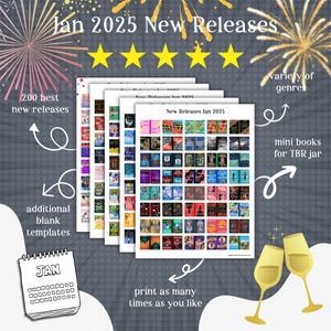 200 Jan 2025 new release mini book covers, printable pdf Booktok TBR jar, reading tracker, book nook, ornament, anxiety bookshelf, dollhouse
