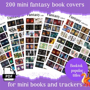 200 fantasy mini book covers, printable pdf for Booktok TBR jar, reading tracker, book nooks & ornaments, anxiety bookshelf, dollhouse minis