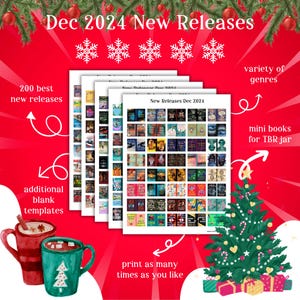 200 Dec 2024 new release mini book covers, printable pdf Booktok TBR jar, reading tracker, book nook, ornament, anxiety bookshelf, dollhouse