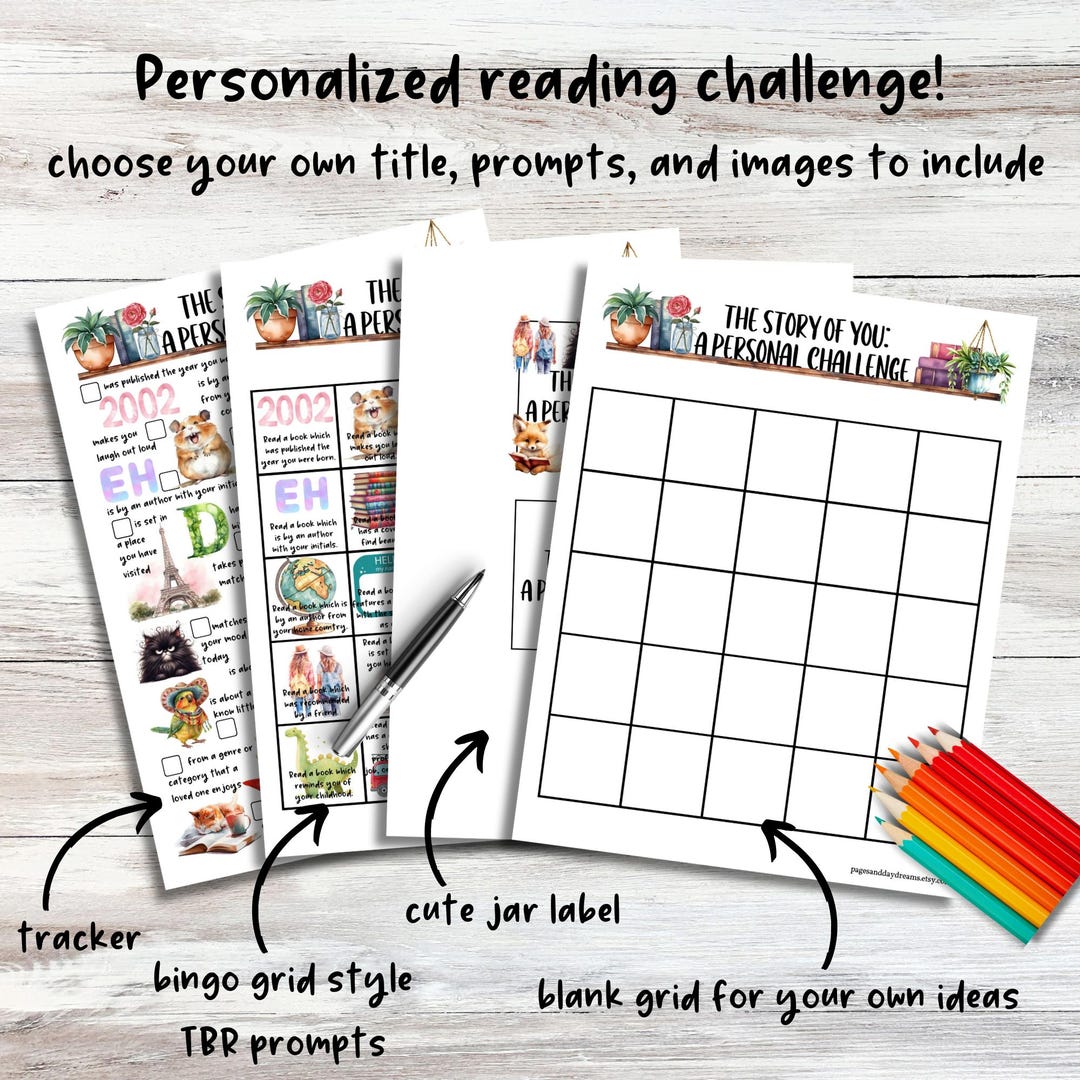 Personalized 5x5 Bingo Grid Reading Challenge and TBR Prompts, Reading ...
