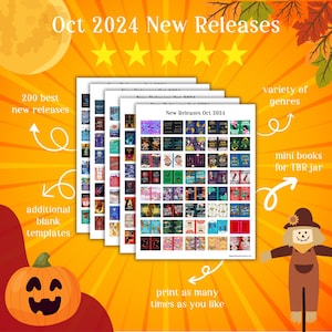 200 Oct 2024 new release mini book covers, printable pdf Booktok TBR jar, reading tracker, book nook, ornament, anxiety bookshelf, dollhouse