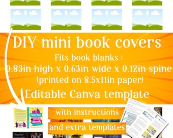 DIY Minibuch-Cover, bearbeitbare Canva-Vorlage für Puppenhausbücher, Geschenke für Bücherwürmer, Minibücher, sofortiger Download PDF