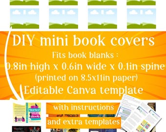 DIY Minibuch-Cover, bearbeitbare Canva-Vorlage für Puppenhausbücher, Geschenke für Bücherwürmer, Minibücher, sofortiger Download PDF