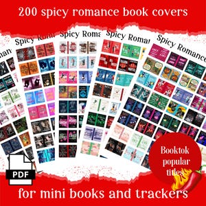 200 spicy romance mini book covers, printable pdf for Booktok TBR jar, reading tracker, book nooks & ornaments, anxiety bookshelf, dollhouse
