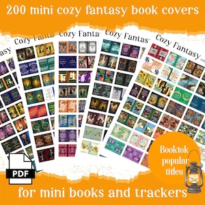 200 cozy fantasy mini book covers, printable pdf for Booktok TBR jar, reading tracker, book nooks & ornaments, anxiety bookshelf, dollhouse