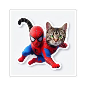 Autocollants amusants à découper en forme de chat araignée | Décoration animalière mignonne, stickers pour ordinateur portable, cadeau pour les enfants, art de dessin animé de chat, thème Spider-Man