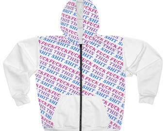 Repeated Profanity Pattern Zip Hoodie | All Over Print