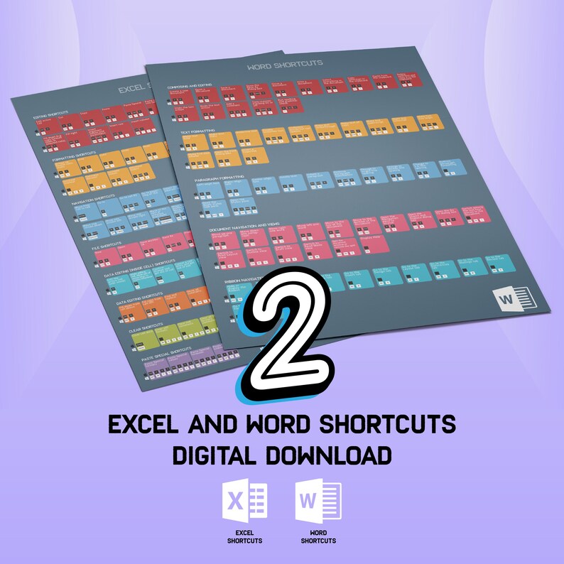 Printable Keyboard Shortcuts for Microsoft Word &amp; Excel Essential Shortcuts Mac, Windows Digital ...